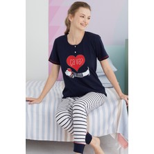 Siyah İnci Çok Renkli Pamuklu Örme Pijama Takım