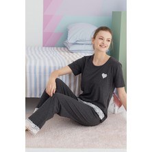 Siyah İnci Antrasit Pamuklu Örme Pijama Takım