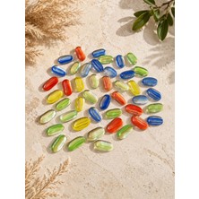 Hureggo Renkli Oval Dekoratif Cam Taş Seti - 3 cm - 45 Adet