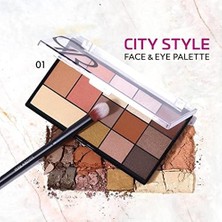 City Style Face & Eye No: 01 Warm Nude - Allık, Bronzer, Aydınlatıcı ve 9'lu Far Paleti (2 Paketi)