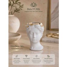 BitkiTÜRK Helen Beton Saksı 14 cm Gold Detaylı Dekoratif Beton Saksı | Sukulent, Kaktüs ve Masaüstü Saksısı | Mutfak, Banyo ve Ofis Dekoru
