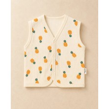 The Two Unisex Bebek Bej Ananas Desenli Örme Yelek 6-24 Ay %100 Pamuk