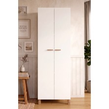 Robin Home Porto 2 Kapaklı Ahşap Ayaklı Çok Amaçlı Dolap Mutfak Kiler Erzak Banyo Dolabı Ayakkabılık Beyaz