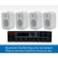 Rose Duvar Hoparlör Seti - 4 Adet Hoparlör + 1 Adet Bluetooth Amfi + 1 Adet Mikrofonlu Ev, Ofis, Mağaza Ses Sistemi