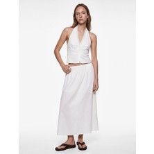 Koton Pamuklu Halter Yaka Dantel Detaylı Düğmeli Kolsuz Crop Bluz
