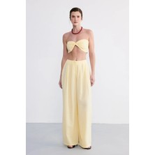 Facette Lace Crop Pantolon Takım Sarı
