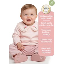 OZMOZ Kadife Dantelli Paça Gül Kurusu Kışlık Kız Bebek Pantolon