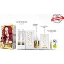 Maxx Deluxe Serisi 24K Altın Parçacıklı Serum ile 1 Kutu 2 x 50 ml ve Geliştiriciler Saç Boyası (Çilek Kırmızısı 5.65)
