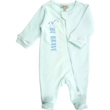 OZMOZ Organik Nakışlı ve Baskılı Açık Mint Yeşili Patikli Erkek Bebek Tulum