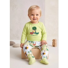 OZMOZ Organik Dino Nakışlı Patikli Yeşil Baharlık Kız Bebek Takım