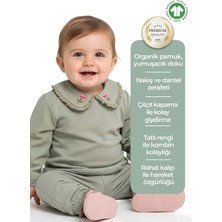 OZMOZ Organik Nakışlı ve Dantelli Koyu Yeşil Kışlık Kız Bebek Üst