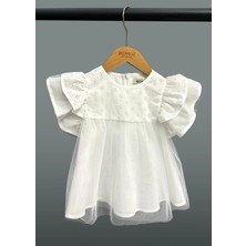 OZMOZ Robası Brodeli Beyaz Tül Süslemeli Kız Bebek Abiye Elbise