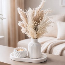 Masalsı Concept Dekoratif Beton Tepsi Seti Vazolu Mumluklu Modern Salon Orta Sehpa Dekoru - Çiçekler Dahil Değil