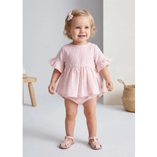 OZMOZ Organik Vual Kumaş Kolları Volanlı Pembe Yazlık Kız Bebek Bluz