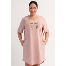 Vienetta Kadın Büyük Beden Kısa Kollu Pudra Pembe Gecelik Tunik C9T8N0106