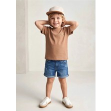 OZMOZ Organik Nakışlı Kahverengi Yazlık Minik Erkek Çocuk Tshirt