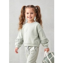 OZMOZ Organik Dantelli Yeşil Minik Kız Çocuk Sweatshirt
