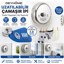 Deyhome Paslanmaz Çelik Geri Çekilebilir Çamaşır Ipi – 2.8 Metre Duvara Monte Çamaşır Kurutma Askısı | Banyo, Balkon ve Çamaşır Odası Için
