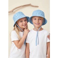 OZMOZ %100 Pamuk Desenli Mavi Yazlık Unisex Çocuk Bucket Şapka