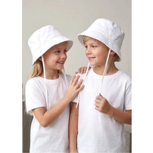 OZMOZ %100 Pamuk Beyaz Yazlık Unisex Çocuk Bucket Şapka