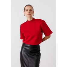 Facette Dik Yaka Zıbınlı Sweatshirt Kırmızı
