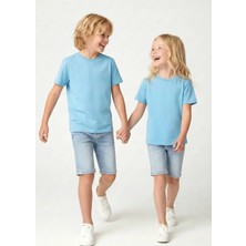 OZMOZ Organik Mavi Basic Yazlık Unisex Çocuk Tshirt