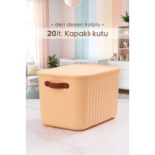 Urlove Kulplu Sarı Dolap Düzenleyici 20 Lt Kapaklı Saklama Kutusu Sepet Oyuncak Kutusu Organizer