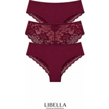 Libella İç Giyim Libella Iç Giyim Libella Iç Giyim Yeni Sezon Premium Büyük Beden Dantelli Lazer Tül Detaylı Şık Brezilya Külot Bordo 3'lü Paket