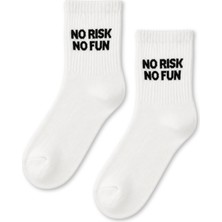 Carnaval Socks No Risk No Fun Yazılı Beyaz Yarım Konç Kısa Çorap