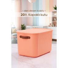 Urlove Kulplu Somon Dolap Düzenleyici 20 Lt Kapaklı Saklama Kutusu Sepet Oyuncak Kutusu Organizer