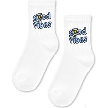 Carnaval Socks Good Vibes Papatya Desenli Beyaz Kısa Çorap