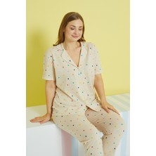 Siyah İnci Çok Renkli Örme Curve Büyük Beden Battal Boy Düğmeli Pijama Takımı
