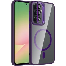 HTstore Galaxy Uyumlu A57 Kılıf Standlı ve Kamera Lens Hediyeli Zore Etro Kapak-Derin Mor