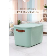 Urlove Kulplu Mint Yeşili Dolap Düzenleyici 20 Lt Kapaklı Saklama Kutusu Sepet Oyuncak Kutusu Organizer