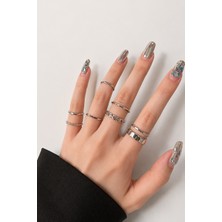 Trend Collection Kadın Gümüş Renk Çoklu Yüzük Seti - Minimal Kombin Yüzük Set
