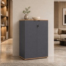 adore mobilya Rio 3 Raflı Kapaklı Kitaplık-Antrasit-Kontra 72X109X34 cm (Gxyxd)