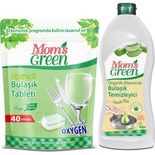 Mom's Green 2'li Set Oksijenli Bulaşık Makinesi Tableti - Bitkisel Elde Bulaşık Deterjanı Aloe Veralı 750 ml