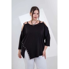 Roxxlen Kadın Büyük Beden Kuş Gözü Şeritli Bluz