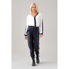 Bold & Young Kadın Kargo Cepli Siyah Polyamid Karışımlı Beli Lastikli Paça Lastikli Pamuk Likra Pantolon