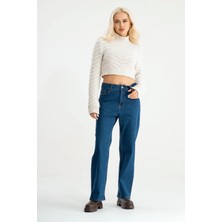 Bold & Young Kadın Mavi Kot Jean Power Likralı Pamuklu Bol Paça Pantolon