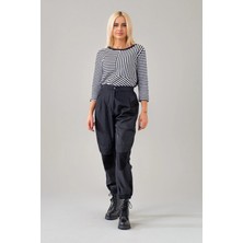 Bold & Young Kadın Siyah Polyamid Karışımlı Beli Lastikli Paça Lastikli Paraşüt Pantolon