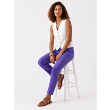 Bold & Young Kadın Pamuklu Kumaş Beli Lastikli Paça Lastikli Rahat Kesim Pantolon Mor