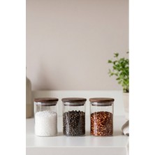Empressco Şık Ahşap ve Cam Baharatlık Seti, Vakumlu Kapaklı, 3'lü Paket
