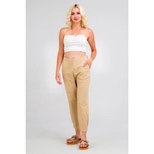 Bold & Young Kadın Pamuklu Kumaş Beli Lastikli Paça Lastikli Rahat Kesim Pantolon Bej