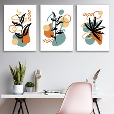 Tilki Dünyası 3'lü Bohem Kanvas Tablo Seti 11 - Modern Boho Duvar Dekoru - Modern Çizgiler ve Tasarım 3 Parça Tablo