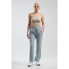 Bold & Young Kadın Su Yeşili Beli Ipli Kordonlu Boru Paça Comfort Pantolon