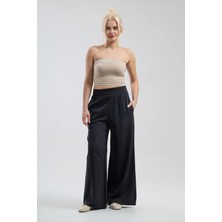 Bold & Young Kadın Siyah Beli Lastikli Bol Paça Comfort Pantolon