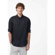 Nautica Erkek Siyah Regular Fit Keten Gömlek