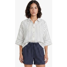 Nautica Kadın Beyaz Regular Fit Kısa Kollu Çizgili Gömlek