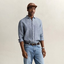 Gant Erkek Mavi Regular Fit Çizgili Gömlek